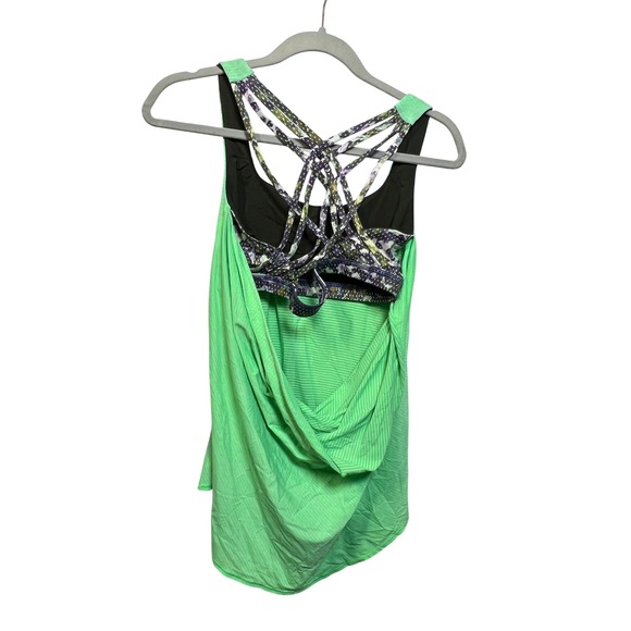 Lululemon Lime Green Striped Strappy Back Tank Top with Built-in Bra Size 8 - Picture 11 of 12